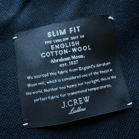 J Crew Ludlow Slim Fit Suit Jacket In English Cotton Wool Blend 40S Navy - Picture 7 of 16